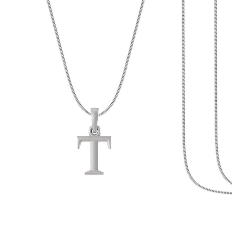 Alphabet Silver Chain Pendant (92.5% purity) for kids by Akshat Sapphire (Snake Chain: 15 Inches)