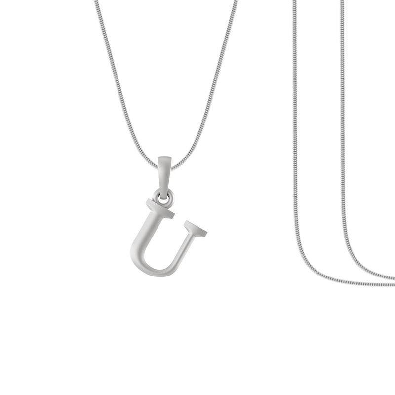 Alphabet Silver Chain Pendant (92.5% purity) for kids by Akshat Sapphire (Snake Chain: 15 Inches)