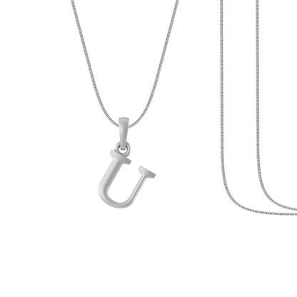 Alphabet Silver Chain Pendant (92.5% purity) for kids by (Snake Chain: 15 Inches)