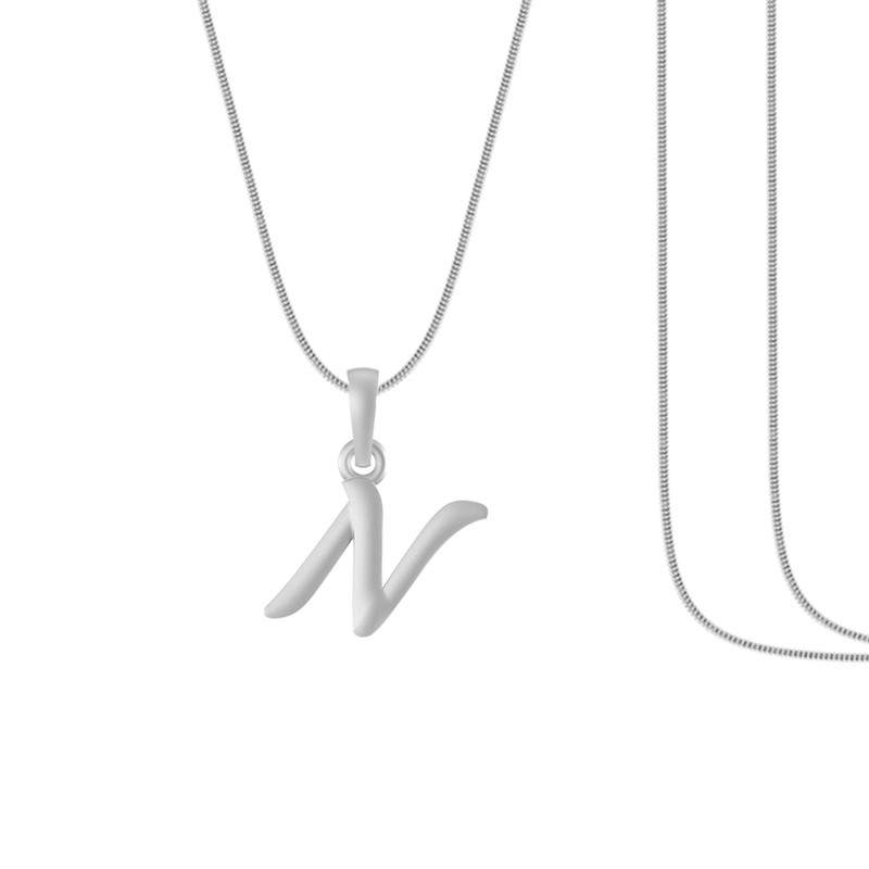 Alphabet Silver Chain Pendant (92.5% purity) for kids by Akshat Sapphire (Snake Chain: 15 Inches)