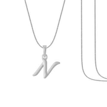 Alphabet Silver Chain Pendant (92.5% purity) for kids by Akshat Sapphire (Snake Chain: 15 Inches)