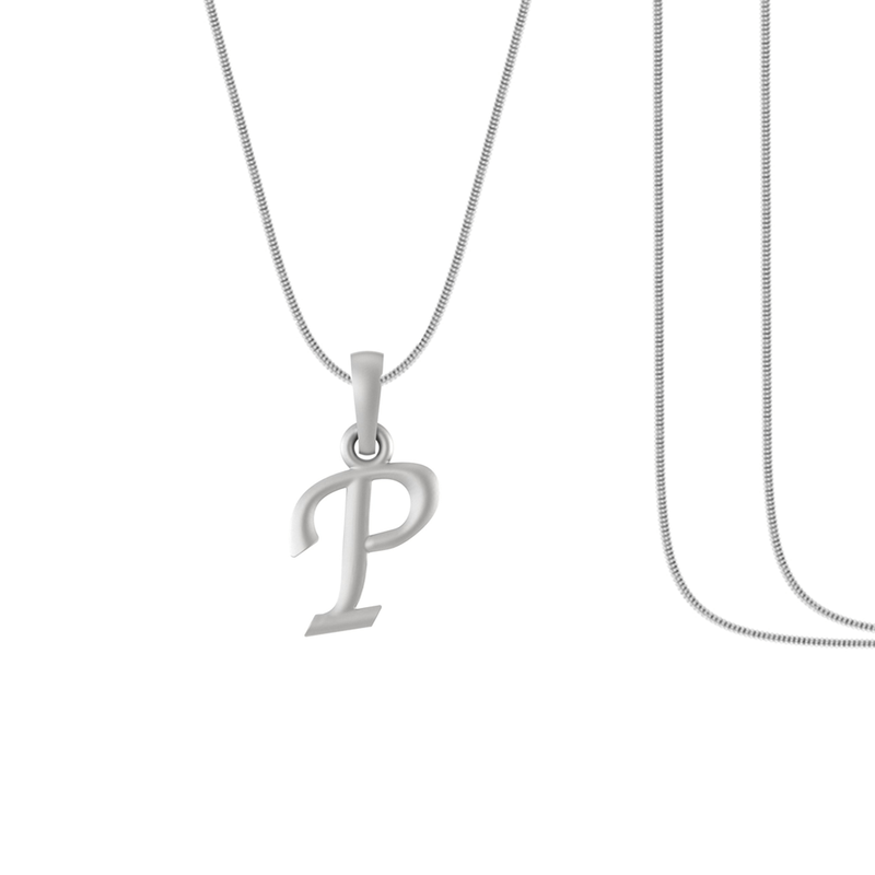 Alphabet Silver Chain Pendant (92.5% purity) for kids by Akshat Sapphire (Snake Chain: 15 Inches)