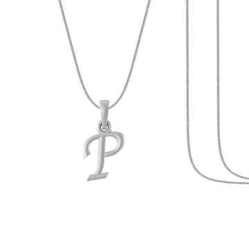 Alphabet Silver Chain Pendant (92.5% purity) for kids by Akshat Sapphire (Snake Chain: 15 Inches)