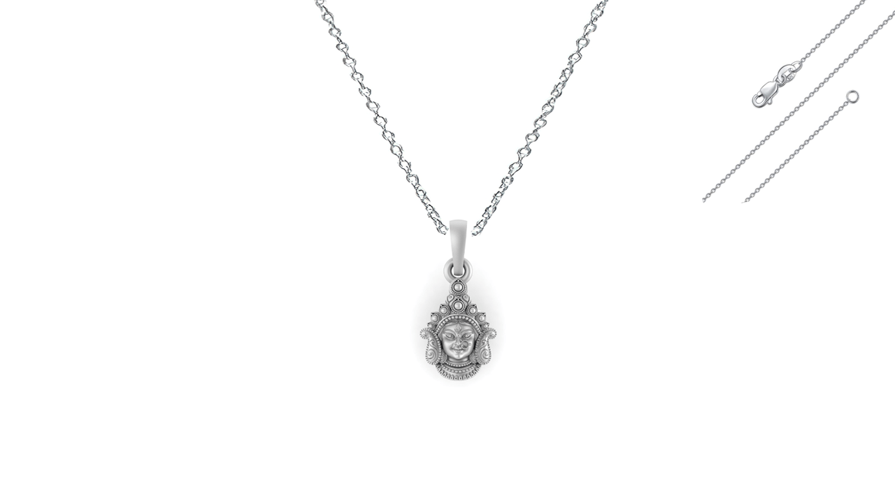 God Durga Maa Pure Silver 92.5% purity Chain pendant by Akshat Sapphire Durga Maa Pendant (Pendant with Anchor Chain-22 inches)