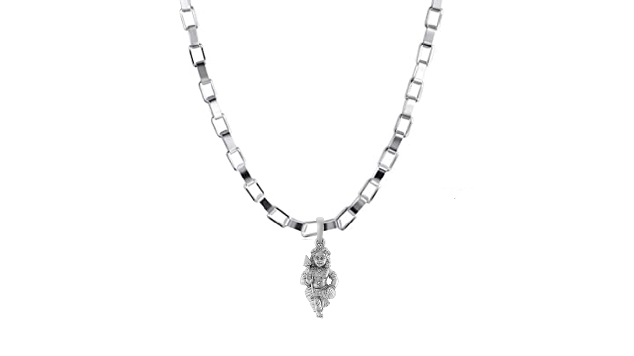 God Kartikeya Pure Silver 92.5% purity Chain pendant by Akshat Sapphire Murugan Pendant (Pendant with Box Chain-22 inches)
