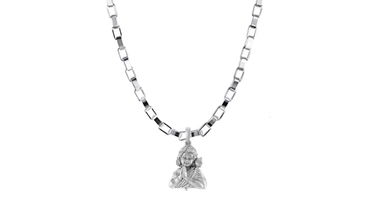 God Kartikeya Pure Silver 92.5% purity Chain pendant by Akshat Sapphire Murugan Pendant (Pendant with Box Chain-22 inches)