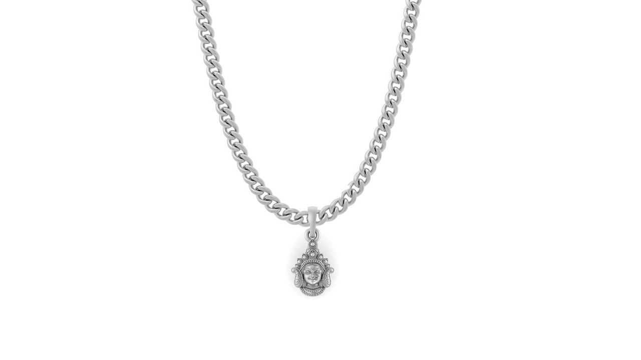 God Durga Maa Pure Silver 92.5% purity Chain pendant by Akshat Sapphire Durga Maa Pendant (Pendant with Curb Chain-22 inches)