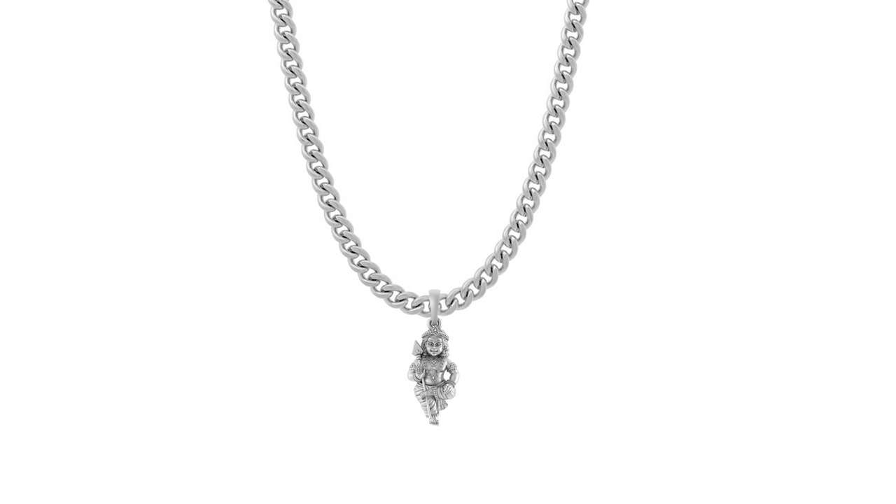 God Kartikeya Pure Silver 92.5% purity Chain pendant by Akshat Sapphire Murugan Pendant (Pendant with Curb Chain-22 inches)