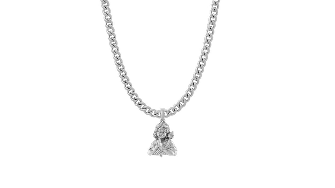 God Kartikeya Pure Silver 92.5% purity Chain pendant by Akshat Sapphire Murugan Pendant (Pendant with Curb Chain-22 inches)
