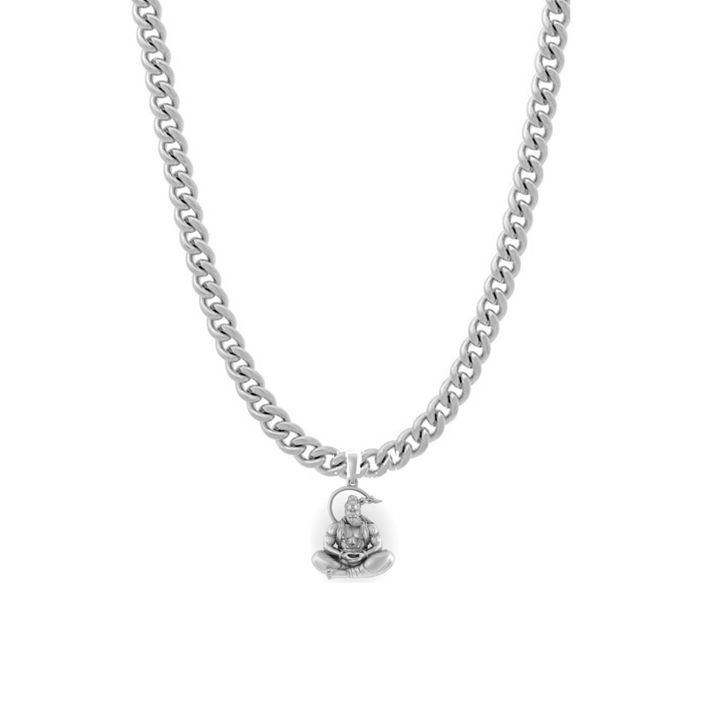 God Hanuman Pure Silver 92.5% purity Chain pendant by Akshat Sapphire (Pendant with Curb Chain-22 inches)