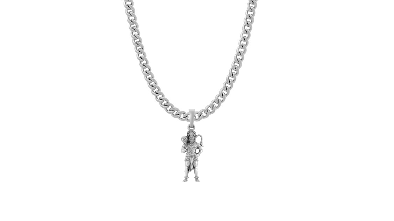 God Hanuman Pure Silver 92.5% purity Chain pendant by Akshat Sapphire (Pendant with Curb Chain-22 inches)
