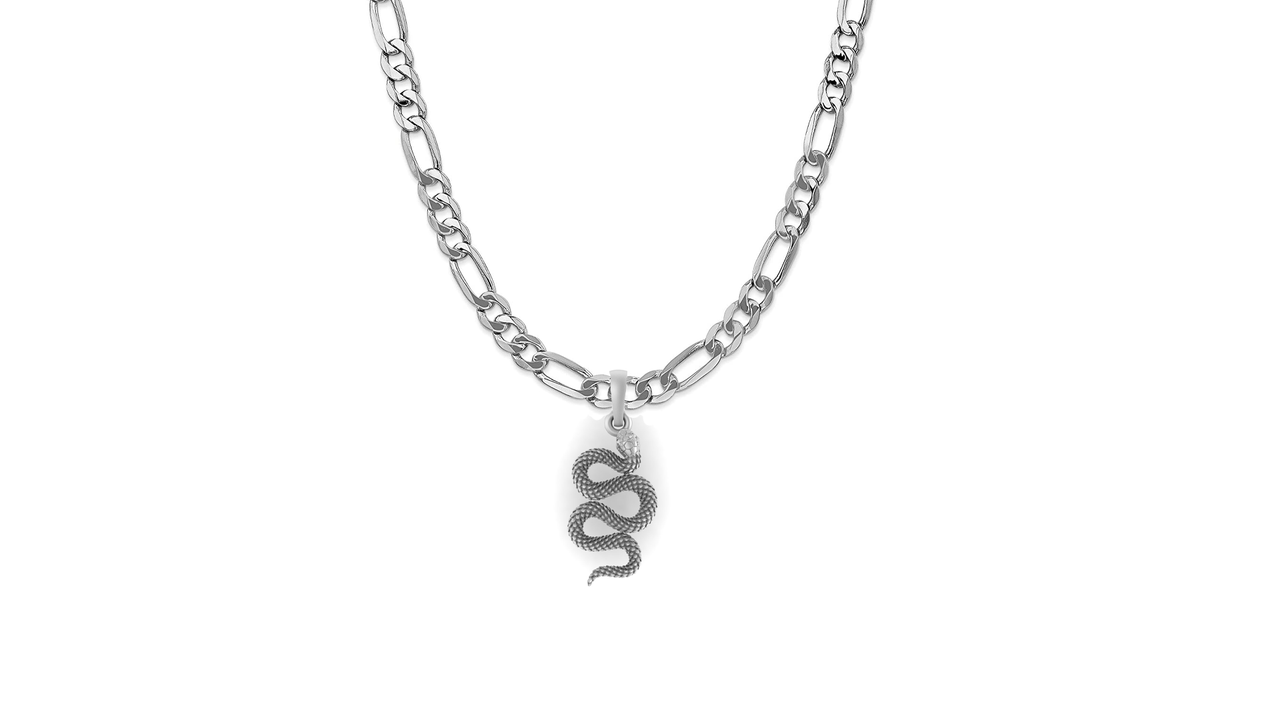 Stylish snake Pure Silver 92.5% purity Chain pendant by Akshat Sapphire snake Pendant (Pendant with Figaro Chain-22 inches)