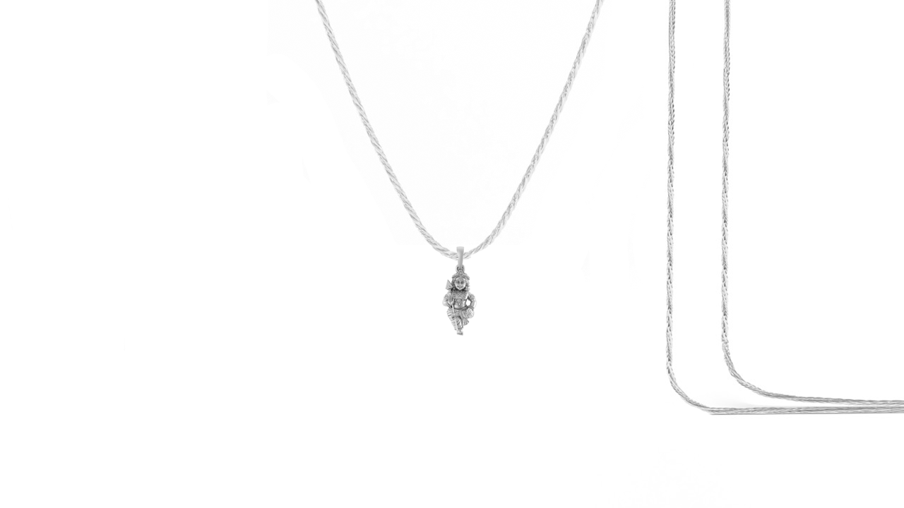 God Kartikeya Pure Silver 92.5% purity Chain pendant by Akshat Sapphire Murugan Pendant (Pendant with Rope Chain-22 inches)