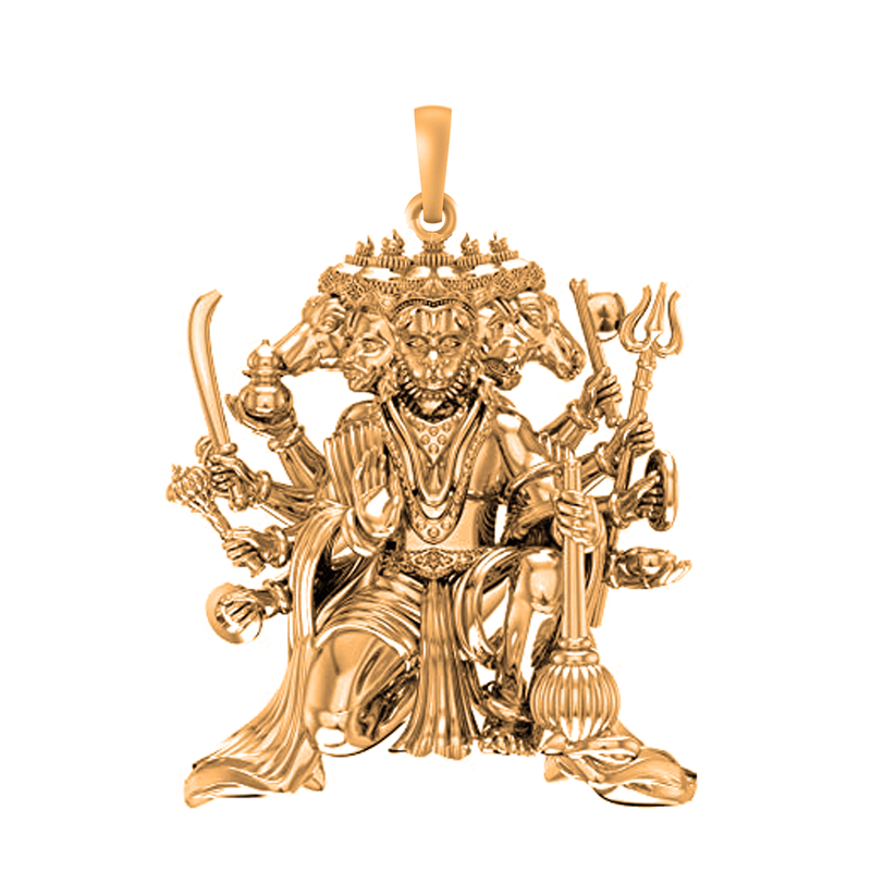 22 CT Gold Plated Silver (92.5% purity) God Panchmukhi Hanuman (Big Size) Pendant for Men